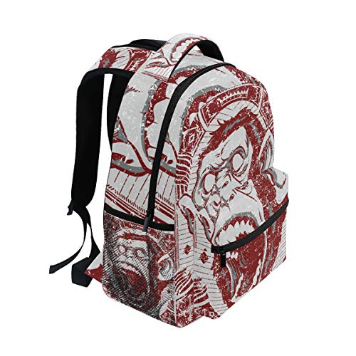 TFONE Vintage Animal Gorilla Pattern Backpack Boys Girls School Bookbag Back Pack Camping Hiking Travel Daypack for Women Men - Thumbnail 5