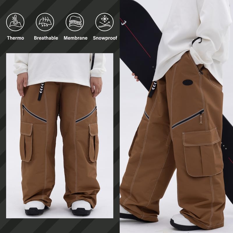 SNOWVERB Womens Mens Baggy Snowboard Ski Pants Loose Fit Cargo Winter Waterproof Streetwear Snow Pants