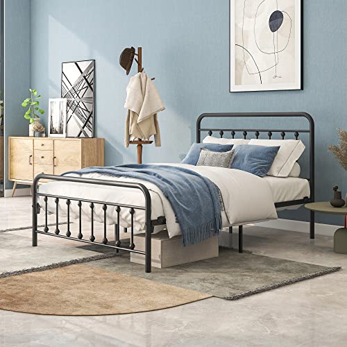 Full Metal Platform Bed Frame With Vintage Headboard/Strong Slat Support/No Box Spring Needed/For Teenagers Or The Adult/For Bedroom, Living Room, Dorms,Black #TOP9