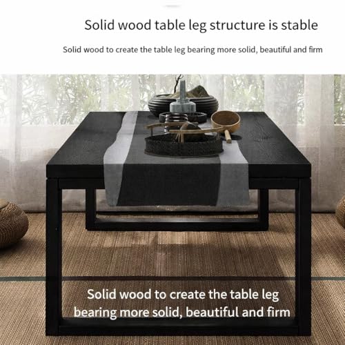 Image of Foldable Japanese Floor Tea Table Minimalist Low Height Wooden Coffee Table Zen Style Solid Wood Living Room Bedroom Hall Garden Table (Black, 70 x 40 x 30)