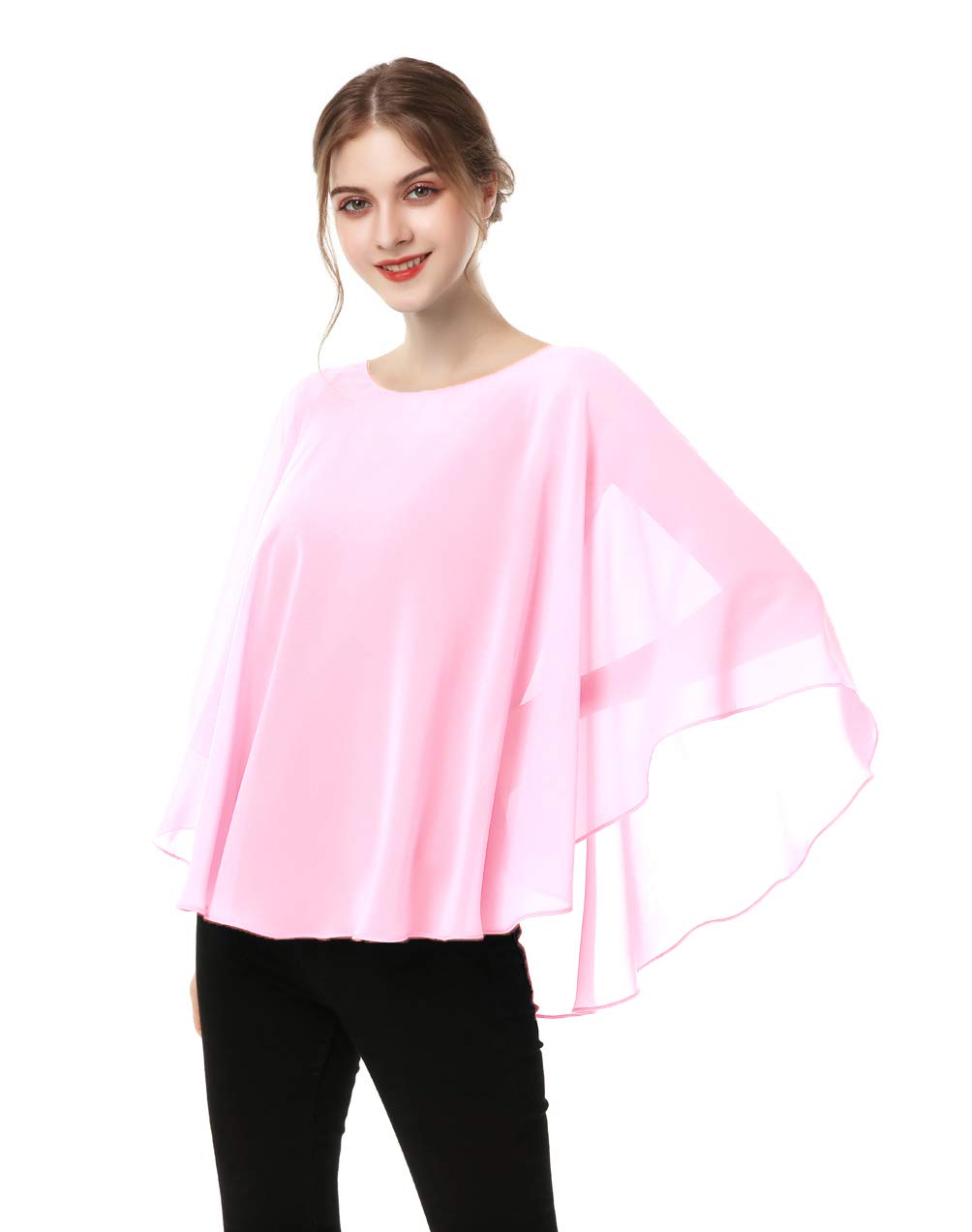 Hotshawl Women's Pink Capes For Casual Chiffon Shawl Casual Chiffon Cape Sheer Shawls And Wraps Poncho Capelets Cover Up, One Size