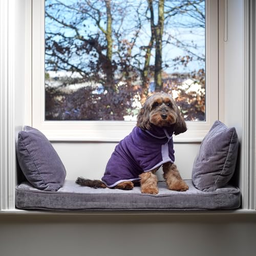 Lucky Paws® Hundebademantel – doppellagiger, Ultra-absorbierender & luxuriös weicher Bademantel Hund – Hunde in Minuten trocknen – Hundehandtuch & Hunde Bademantel in 1 (XXL, Aubergine)