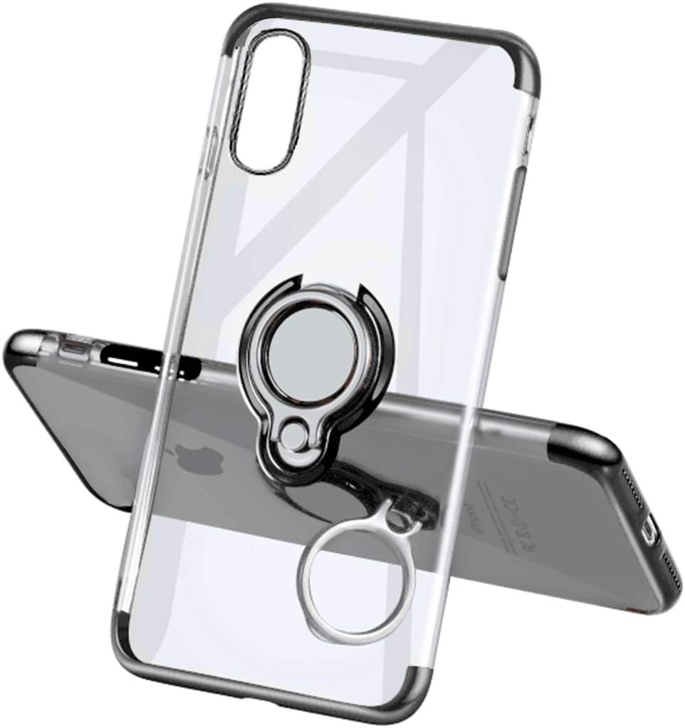 Yoopake iPhone Xs Max Case Clear Slim Fit Ultra Thin Cover with Grip Ring Holder Stand (360° Rotatable) and Magnetic Back for Car Mount, Protective Phone Case for iPhone Xs Max Black