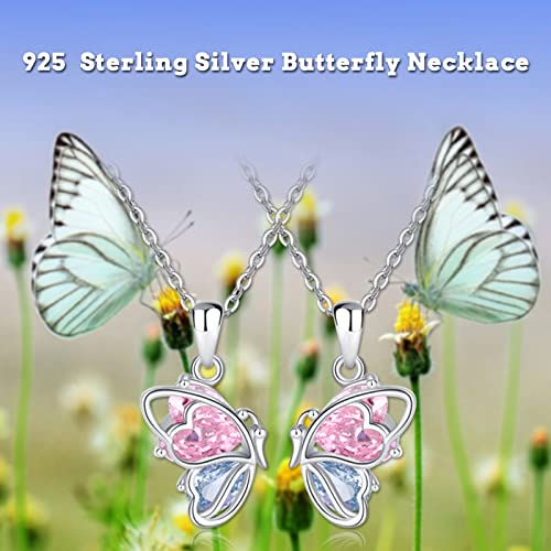 925 Sterling Silver Butterfly Matching Necklaces set 2 Mom and Daughter Necklaces Aunt Niece Matching Necklace Best Friend Friendship Necklaces for 24