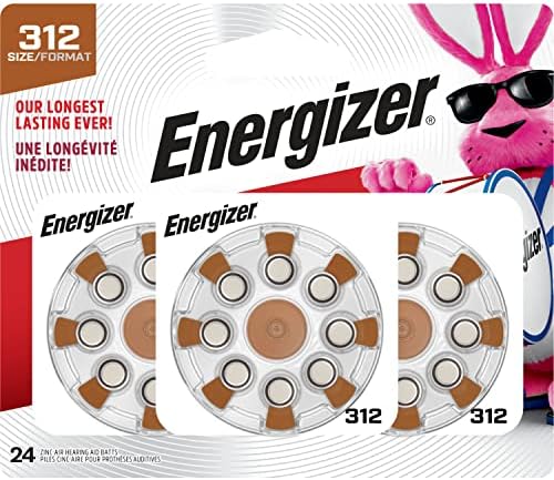 Energizer Size 312 Hearing Aid Batteries, EZ Turn & Lock Hearing Aid Batteries Size 312, 24 Count