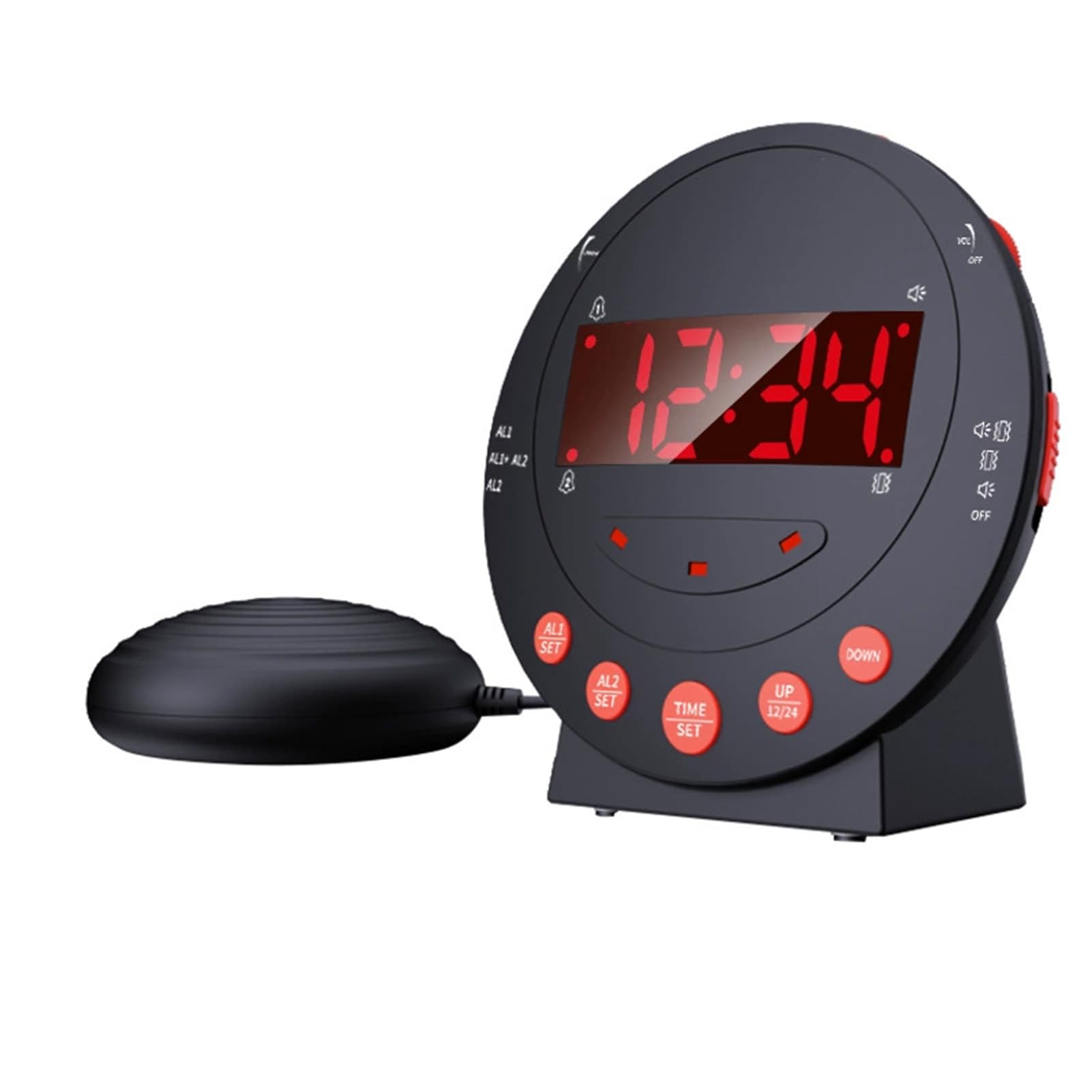 Kavolet Reloj Despertador Vibratorio para Personas Que Duermen Mucho con Control de Brillo y Volumen, Dos Puertos USB, Personas Mayores, Sordas, 2 Alarmas, Función de Repetición (Negra)