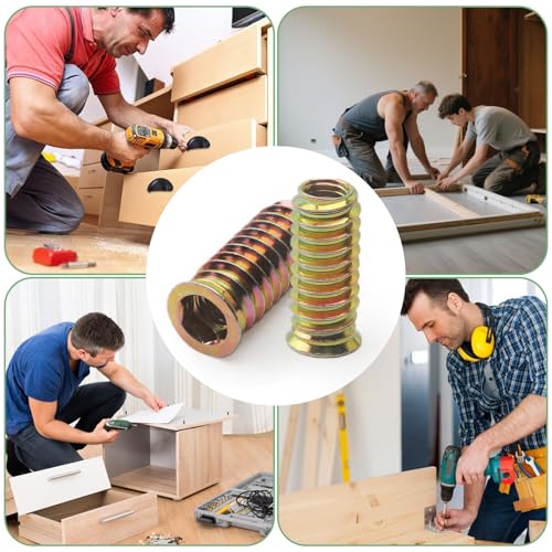 Prebarfun Einschraubmutter M8x13/15/17/20/25/30mm mit Schraubenschlüss, 46 Stück Gewindeeinsatz Holz M8, Einschraubmuffen Gewindeeinsätze Verzinkte, Einschraubhülse Innensechskant für Holzmöbel