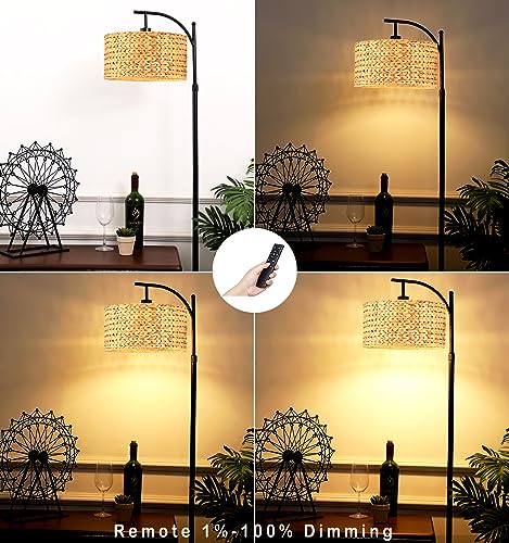 Floor-Lamp-for-Living-Room-Bedroom-Farmhouse-Arc-Rattan-Boho-Standing-Lamp-with-Remote-Dimmable-Black-Wicker-Bamboo-Lamp-Shade-Floor-Light-Adjustable-Tall-Lamp-Industrial-Floor-Lamps-Bohemian Floor Lamp for Living Room Bedroom Farmhouse Arc Rattan Boho Standing Lamp with Remote Dimmable Black Wicker Bamboo Lamp Shade Floor Light Adjustable Tall Lamp Industrial Floor Lamps Bohemian