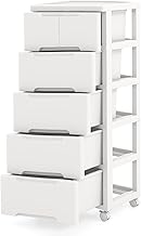 KOMFOTTEU Narrow Recess Cabinet on Wheels, Rolling Cabinet with 4/5/6 Drawers, Rolling Cart Recess Shelf, Space-Saving, Organiser Trolley for Kitchen, Bathroom (5 Levels, 40 x 32 x 96 cm)