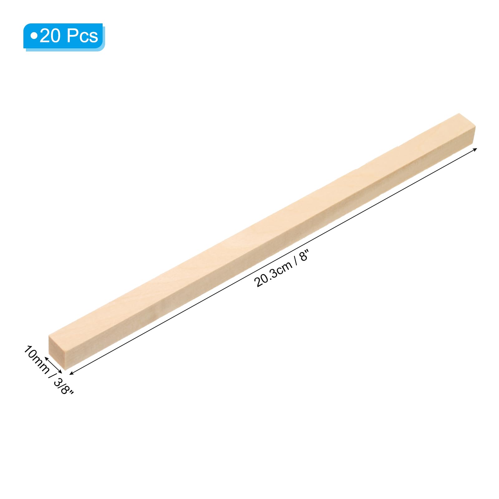 PATIKIL 3/8 Inch Dowel Rods Wood Sticks, 20 Pcs 8 Inch Long Square Wooden Dowels Unfinished Hardwood Sticks for Craft DIY Supplies - Image 2