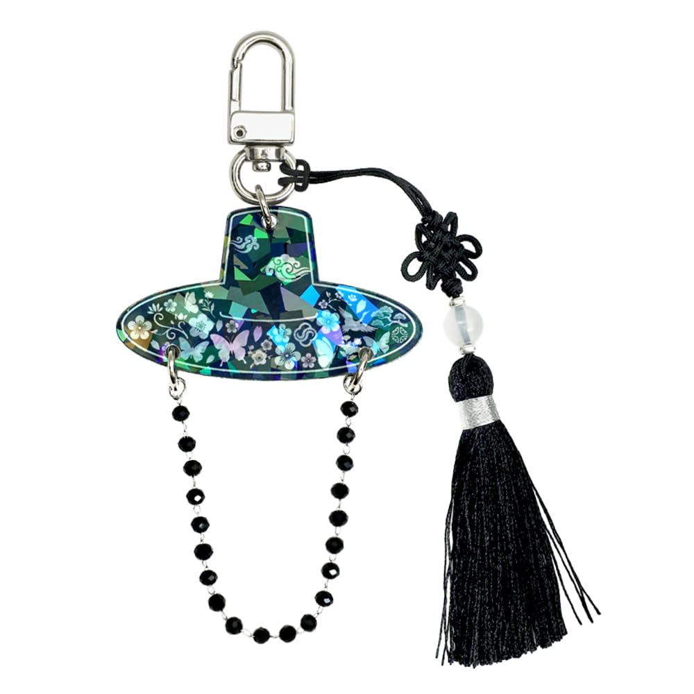 Pyunkang Yul PKY Mother-of-Pearl Gat Object Keyring, Holographic Acrylic, Traditional Korean Hat Motif, Lightweight Daily Accessory