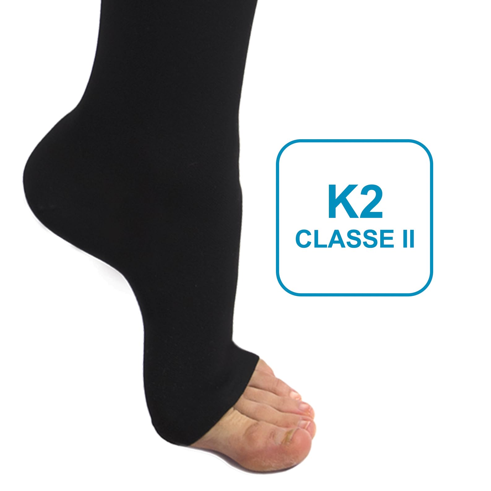 Beman 417A - Autoreggenti Medicali K2 Classe 2, Compressione Graduata 23-32 mmHg, Punta Aperta Unisex, Tallone Rinforzato e Cuciture Piatte, Elastici Resistenti