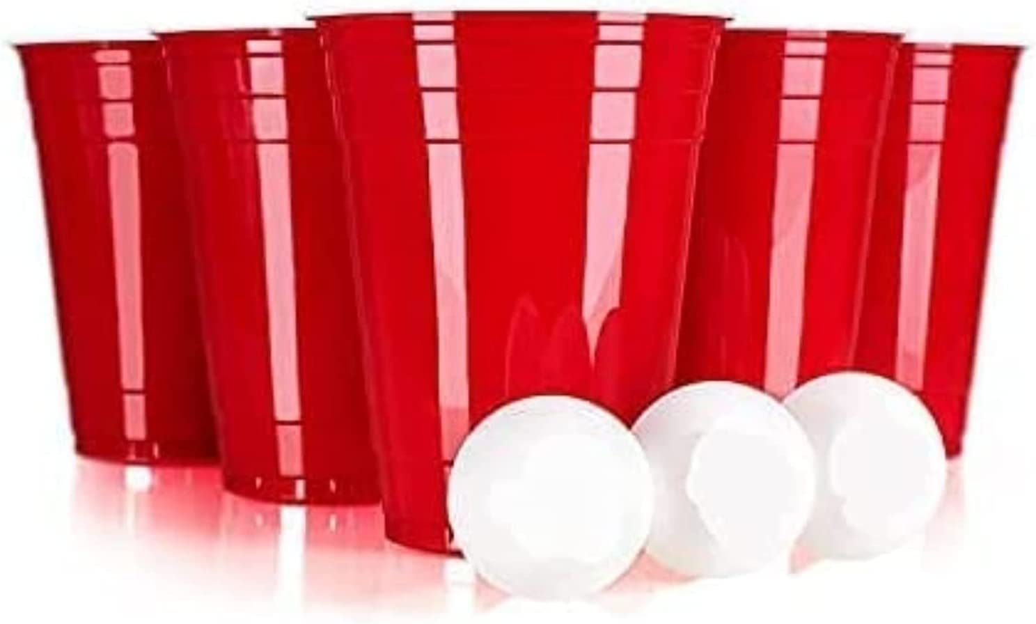 Daily Disposable Plastic Cups | Red Plastic Cups Sturdy Red Plastic Party Cups Birthday Party Cups for All Occasions, 16 oz Cups (50 Cups + 4 Balls)