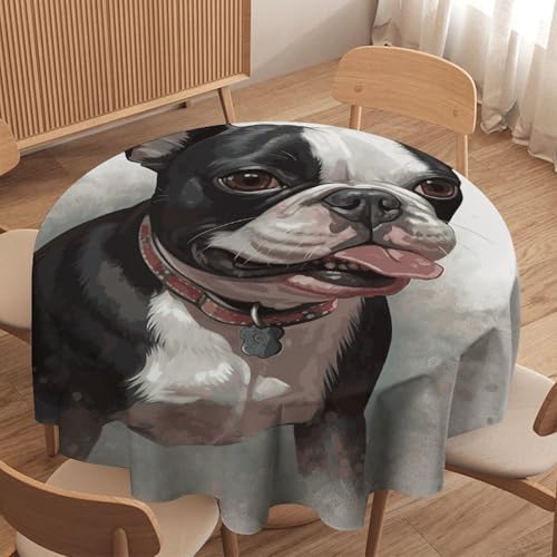 Nappe ronde 177,8 cm Boston Terrier lavable nappe décorative maison