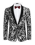 TURETRENDY Men's Shiny Sequin Blazer Slim Fit One Button Suit Jacket for Party Tuxedo Dinner Prom Black Silver S