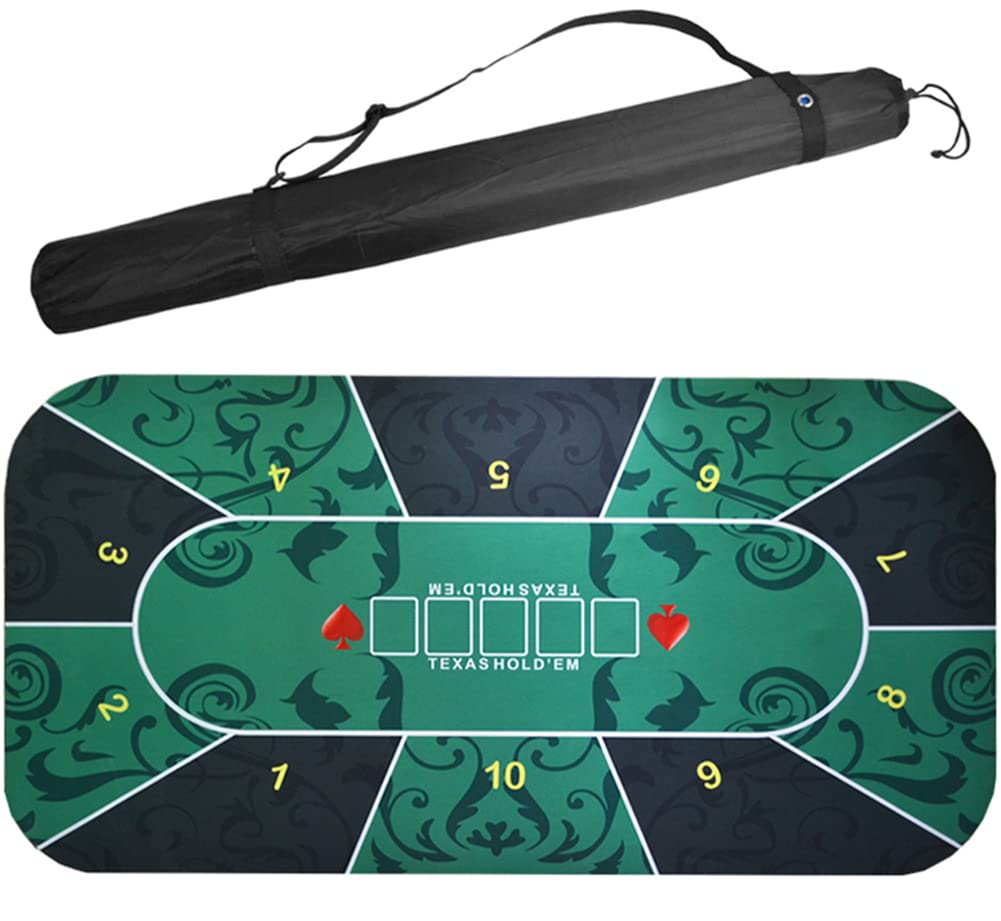 Mesa de póquer,Texas Hold'em Poker Mat ， Mesa de póquer Texas Hold'em portátil de Goma for 8 Jugadores con diseño Superior y Bolsa de Transporte for Jugar a Las Cartas(Groen,95x47inch)