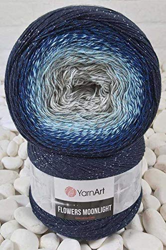 Image of YarnArt Flowers Moonlight Glitter Cotton Yarn, Soft, Rainbow Crochet, Metallic Lurex handknit Shiny, Silvery Cake, Multicolor Cotton, 1 Skein Weight 9.17oz Lenght 393.7 inches, 1 Fine Yarn (3261)