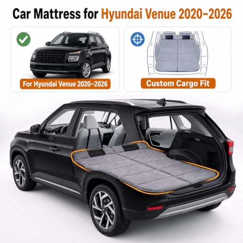 Image of Car Mattress for 2020-2026 Hyundai Venue, Upgraded Non-Inflatable Thickened Foam SUV Car Camping Mattress, Foldable Trunk Sleeping Pad Car Bed Mattress for Road Trips Camping Travel