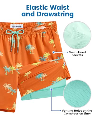 Image of maamgic Mens Swim Trunks with Compression Liner 7 Inch Inseam Mens Bathing Suit Quick Dry Swimming Trunks Swimsuit