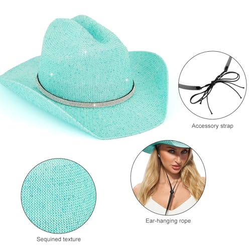 Image of Sequin Cowboy Hat for Men & Women - Sparkly Cowgirl Hat with Thread Detail, Stylish Cowboy Hat for Parties