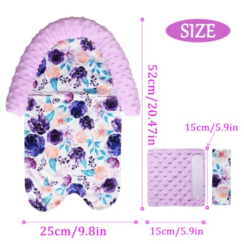 Image of Baby Head Support and Strap Covers for Car Seat,Minky Infant Carseat Headrest for Newborn, Infant Car Seat Insert Pad for Strollers,Swing (Purple)