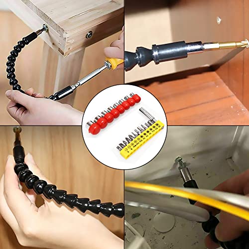 Kigauru 22Pcs Flexible Drill Bit Extension Bendable Bit 1/4 Inch Magnetic Hex Soft Flexible Shaft With Nut Driver Drill And Screwdriver Sets For Computer Chassis Electrical Cabinets Furniture Etc #TOP5