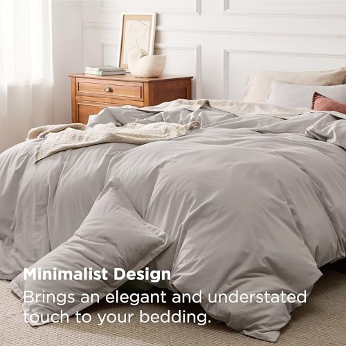 Bedsure 100% Stone Washed Cotton Duvet Cover Queen Size - Stone Color Minimalist Cotton Duvet Cover Linen Like for All Seasons - GentleSoft™ Plain Simple Bedding (Queen, 90"x90")