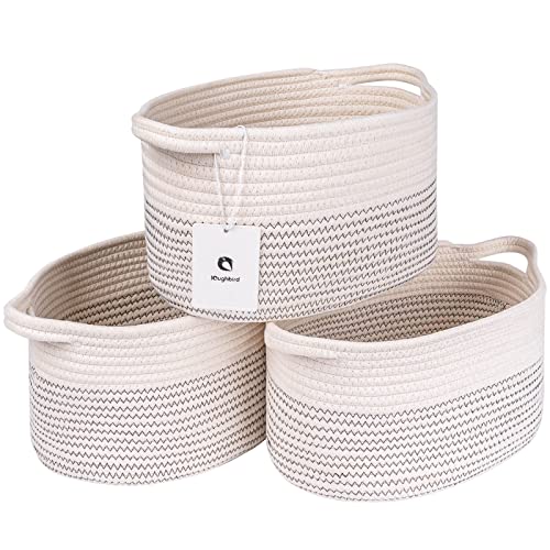 Image of laughbird Medium and Large Woven Basket//With Handle, Used for Toys and Fabric Storage Basket used for Storing xl Storage Box, Decorative Storage Box Room 2pack (White/black line, L13×W9×H7)