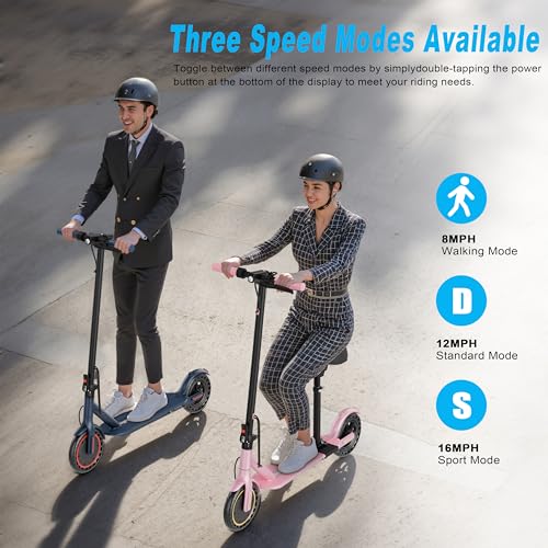 Image of Electric Scooter, Folding E Scooter for Adults with Seat, 350W Motor, 8.5 inch Solid Tires, Cruise Control, 19MPH, 21Mile Range Portable Teens Commuter Escooter, Dual Brake