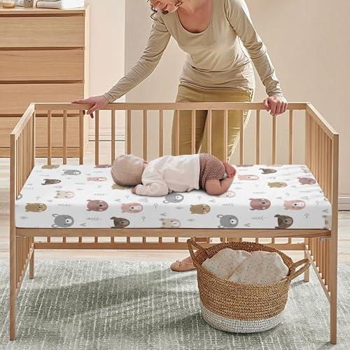 Image of Cartoon Bears Print Fitted Crib Sheet Bears Baby Crib Sheet Fit Standard Crib and Toddler Mattress,Crib Mattress Sheets for Boys Girls 28 inchx52 inch