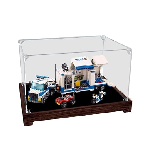 Image of HCAEIOFJ Clear Acrylic Display Case for Lego 60139 Applicable for City Police Mobile Command Center Designed Display Box Gift(Display Case Only) (Walnut Bottom)