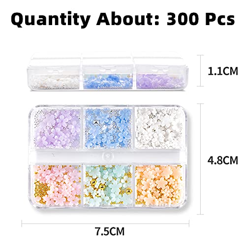 Mixed Flower Nail Art Charms And Metal Caviar Beads, Flywindy 3D Light Change Flower Nail Rhinestone Nail Decals Stickers Gold Silver Nail Ball Beads For Diy Decoration Nail Craft Accessories #TOP5