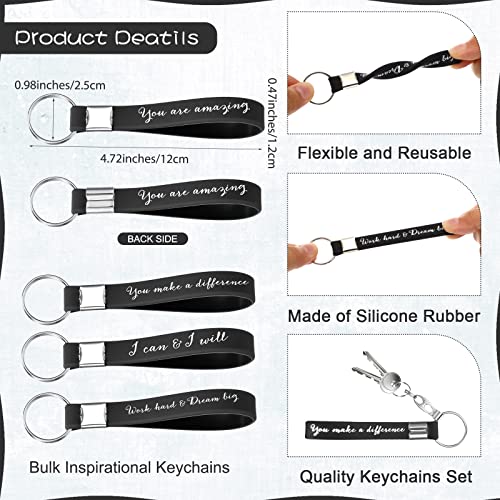 Image of Fumete 24 Pcs Inspirational Keychain Gift Employee Appreciation Gift for Women Motivational Key Rings Thank You Keychain(Black)