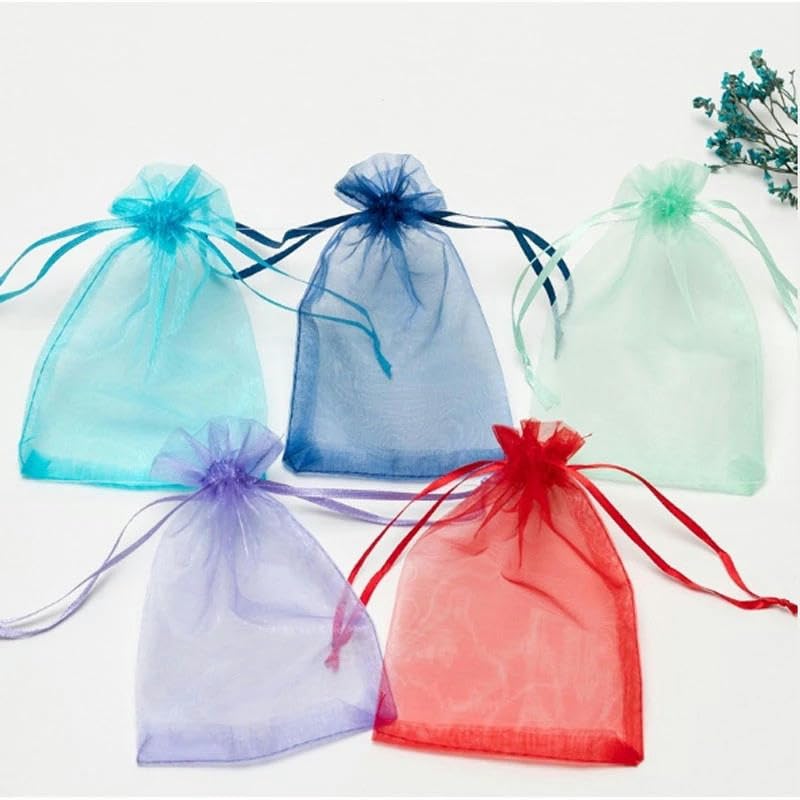 7x9 9x12 10x15 cm Sac en Organza Sacs d'emballage de Bijoux décoration de fête de Mariage Sacs en Tulle Cadeau Pochettes à Cordon de Bonbons-Violet Clair-25x35 cm-50 pièces