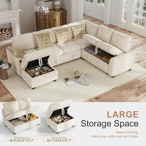 Image of Hanherry Sectional Couch with Pull Out Sofa Bed,Chenille Sleeper Sofa with Storage Ottoman & USB Charging,Comfy L Shaped Modular Couches for Living Room,Apartment
