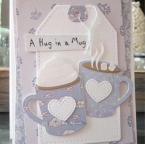 Mug Cups Metal Die Cuts, Heart Coffee Mug Cutting Dies Cut Stencils Card Paper Craft DIY Template Metal Cutting Dies Album Embossing Paper Dies for Card Making Scrapbooking