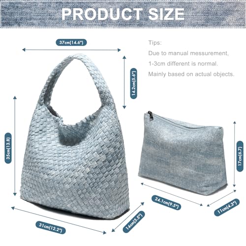 Image of Woven Bag Purses and Handbags Woven Vegan Leather Tote Shoulder Top-Handle Bag With Purses for Women
