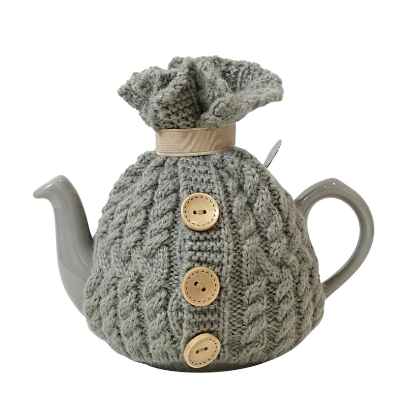 Preppy Lapel Acrylic Knitting tea Cozy for London Pottery 2 Cups Size, Gift (Red - One Piece) (Grey)