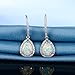GEMSME 18K White Gold Plated Teardrop Opal and Cubic Zirconia Created Dangle Earrings For Women