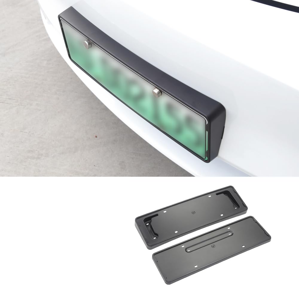 Para Tesla Model Y 2022, accesorios para automóvil, paquete de 2 unidades, marco portamatrículas delantero y trasero de ABS fibra de carbono, soporte de montaje y cubierta, estilismo de coche (negro