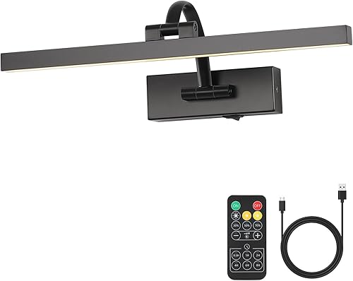 Miniatura 11 de Luces de imagen inalámbricas para pared, funciona con pilas, iluminación artística negra para pinturas, luces recargables de galería con control