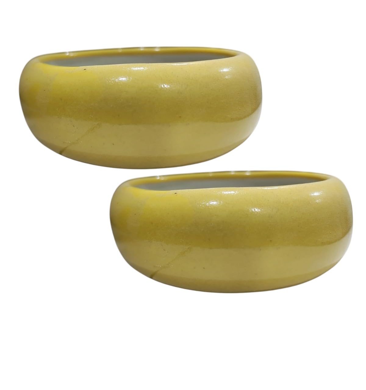 Bonsai Ceramic Planter with Drainage Hole, Glossy Finish, Round Bowl Shape, 12 cm x 5 cm, for Indoor Succulents and Bonsai (Yellow, Pack of 2)-image-10