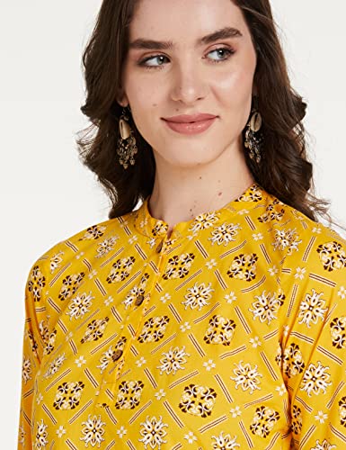 Image of Amazon Brand - Myx Women's Screen Print Straight Cotton Short Kurti (Available in Plus Sizes)