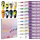 JEWHITENY 12 colors 0.5mm Nail Art Pen Kit: Quick drying Nail Polish Pens, Drawing Painting Point Liner Acrylic Painted Pen Kit for DIY Nail Design, Home & Salon Manicure Tools