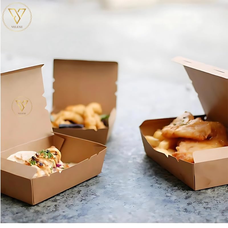Image of Brown Kraft Paper Food Box | 17x15x4.5 CM | 750ml | Pack of 25 | Takeaway Containers | Biodegradable & Disposable Food Containers for Meal, Party Catering, Takeout, and Delivery