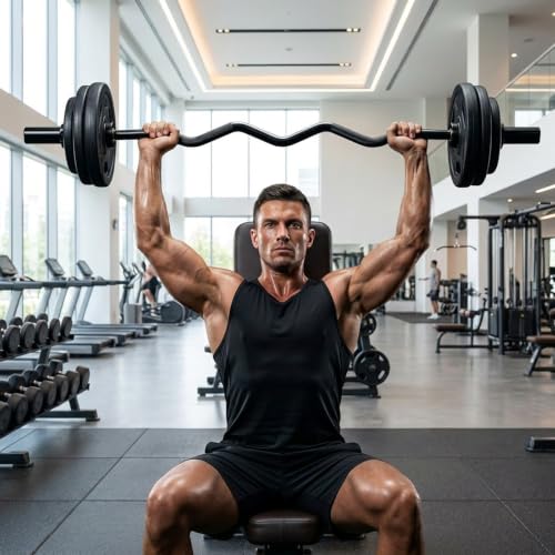 Image of Centra 4ft Olympic EZ Curl Bar, 810lbs Capacity 2" Sleeve, W-Shape Ergonomic Barbell with Hybrid Bearing & Bushing, IWF Volcano Knurling, E-coat Rust Proof for Home Gym & Full-Body Training