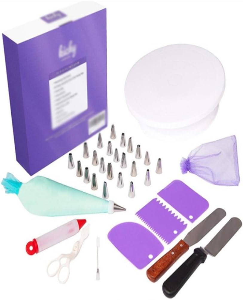 35 Piece Flower Mounting Turntable Set 24 Flower Mounting Mouth 2 Spatula 3 Cream Scraper Flower Mounting Bag