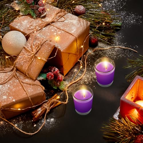 Image of 4 Pack Purple Lavender Scented Votive Candles in Clear Glass, Small 2.0 Inch Natural Soy Wax Stress Relief Colored Candles for Home Party Table Spa Holiday Decoration
