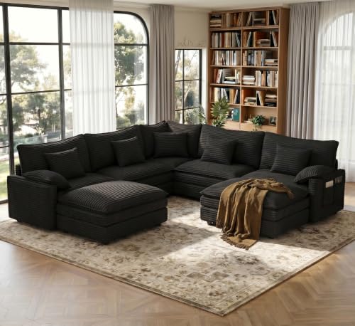 Image of Vesgantti 101 inch V-Shaped Corner Couch Sectional, 7-Seat Cloud Sofa, Black