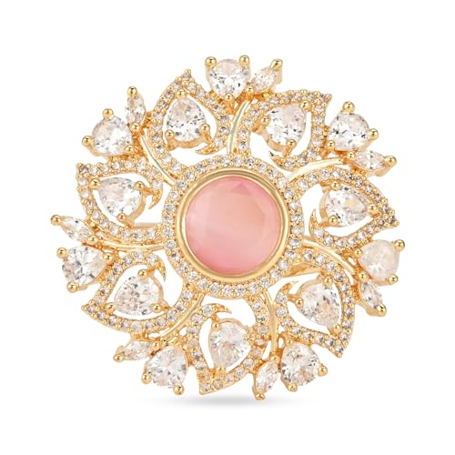 Image of I Jewels Rose Gold Plated Valentines Special Stylish Fashionable Design Floral CZ American Diamond Adjustable Finger Rings For Women & Girls (FL241)